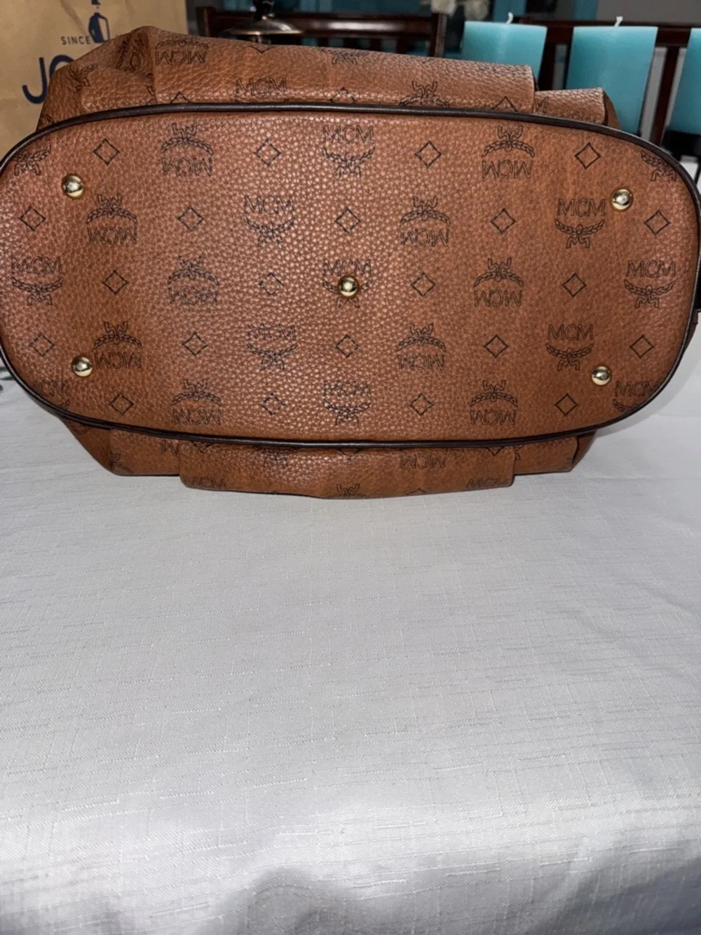 MCM MCM Visetos Hobo Bag Cognac Brown Logo-Print Shoulder Bag - EUC - Picture 11 of 13